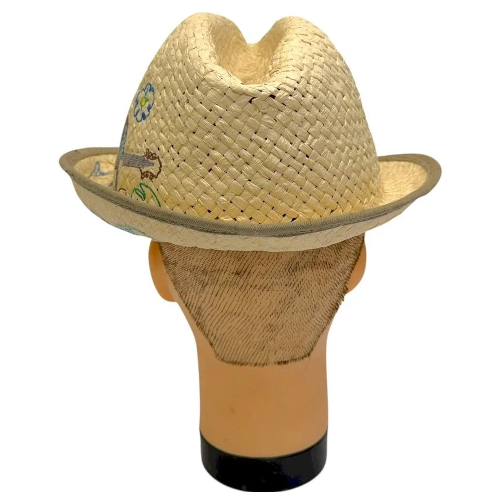 True‎ Religion Sz L/XL 100% Paper Straw Embroidered World Tour Buddha Trilby Hat